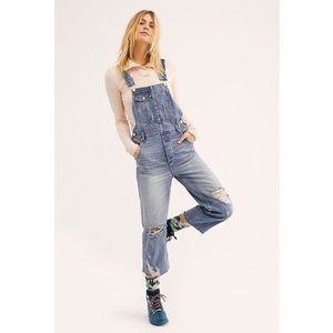 Free People Distressed Cropped Denim Overalls 24
